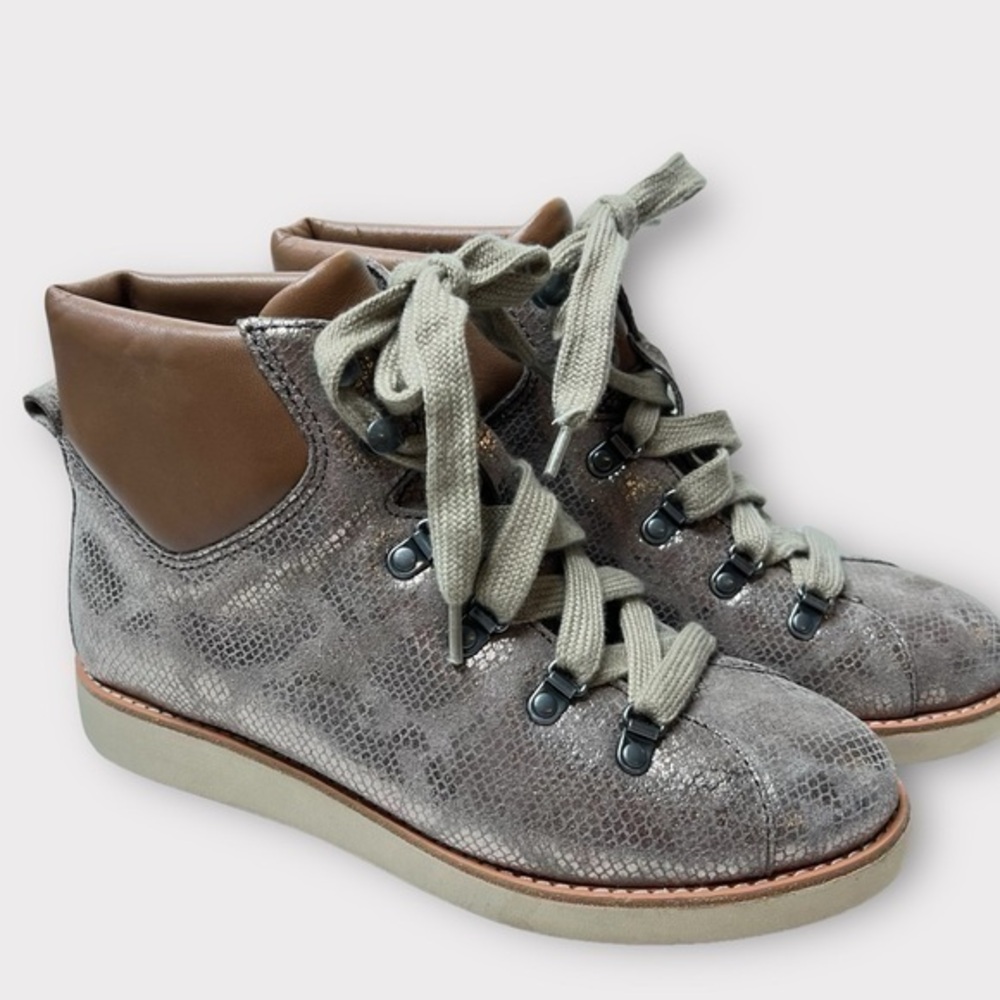 Bionica Natick Gold Lace Up boot ankle bootie sneakers metallic snakeskin